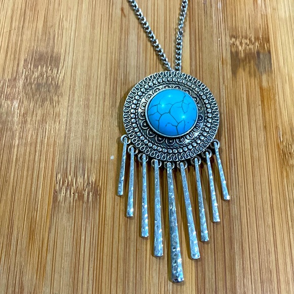Source Unknown Jewelry - Turquoise sterling silver necklace pendant with long silver chain